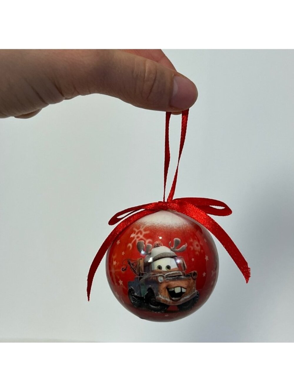 Disney Pixar Tow Mater Bulb Christmas Tree Ornament Bow Red